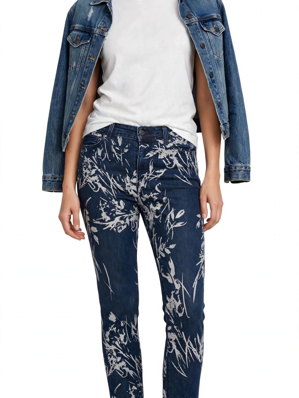Denim 24/7 Women's Jeans Blue Floral Embroidered 20W Plus Size